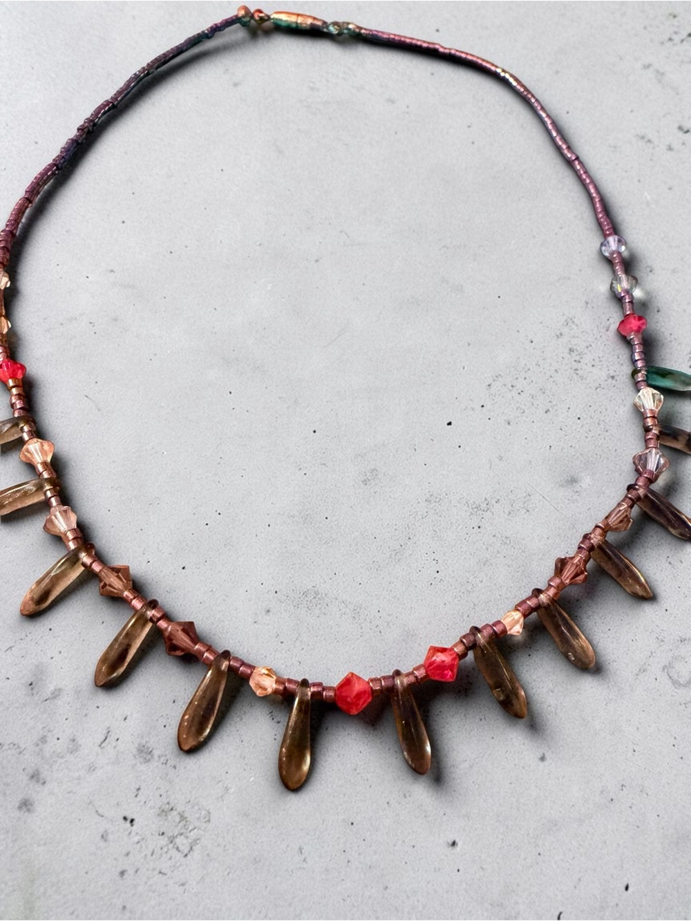 Boho Teardrop Bead Necklace in Brown and Red